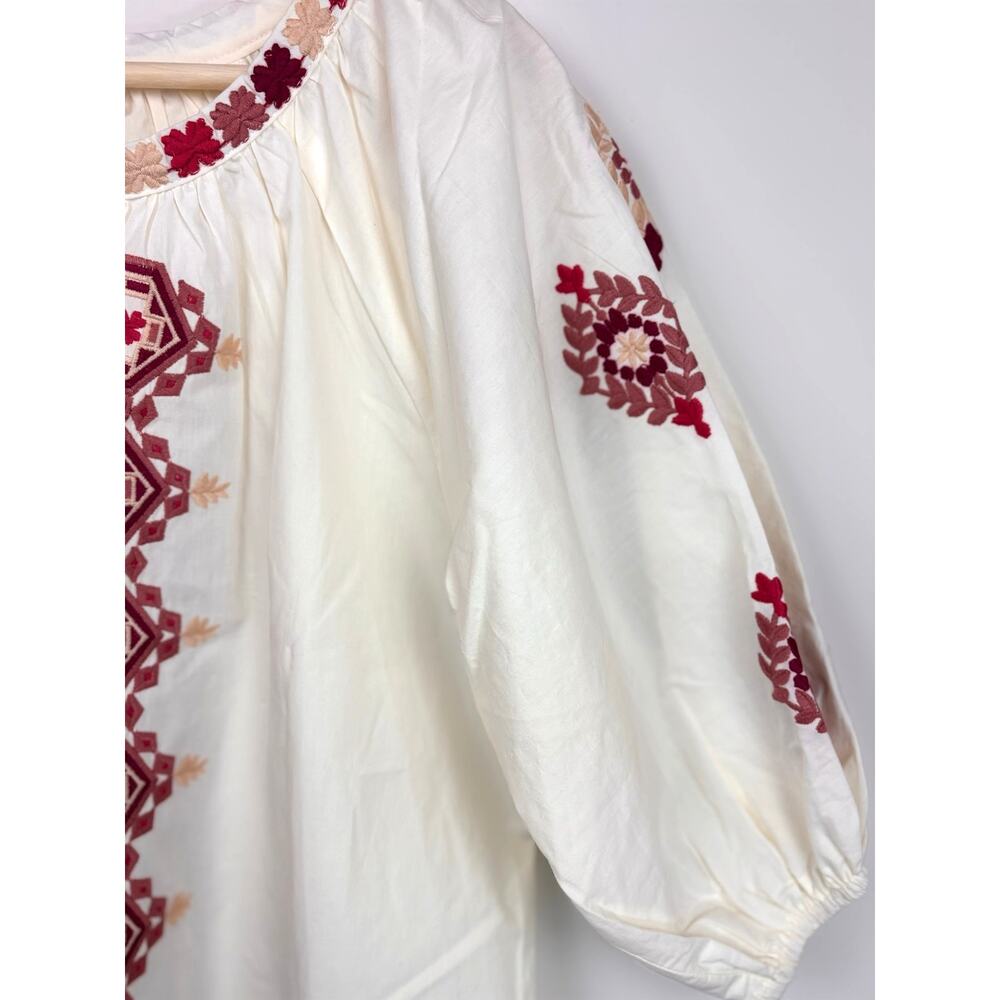 🤍 Solitaire Embroidered Peasant Blouse | M | Cream Multi - Picture 6 of 11